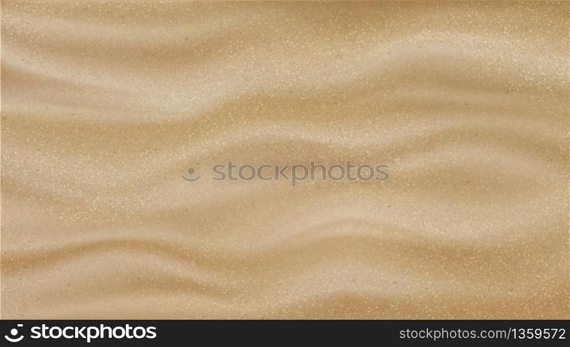 Desert Sand With Waves Pattern Background Vector. Rough Grainy Sand Quartz Material. Silica Gravel Nature Sandy Wilderness Landscape Or Beach Design Mockup Realistic 3d Illustration. Desert Sand With Waves Pattern Background Vector