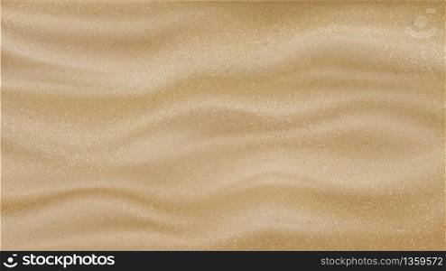 Desert Sand With Waves Pattern Background Vector. Rough Grainy Sand Quartz Material. Silica Gravel Nature Sandy Wilderness Landscape Or Beach Design Mockup Realistic 3d Illustration. Desert Sand With Waves Pattern Background Vector