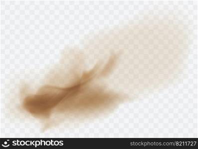 Desert sandstorm, brown dusty cloud or dry sand flying with gust of wind, big explosion realistic texture vector illustration isolated on transparent background. Desert sandstorm, brown dusty cloud on transparent