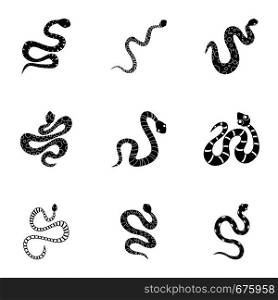 Desert snake icon set. Simple set of 9 desert snake vector icons for web isolated on white background. Desert snake icon set, simple style