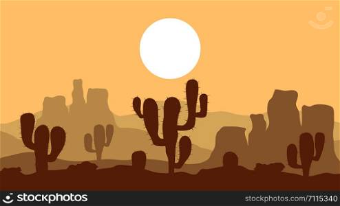 Desert sunset, lanscape background, vector illustration