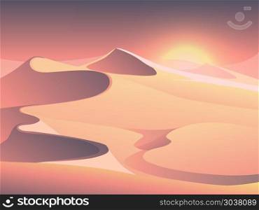 Desert sunset vector landscape with sand dunes. Desert sunset vector landscape with sand dunes. Sunrise in sandy valley illustration