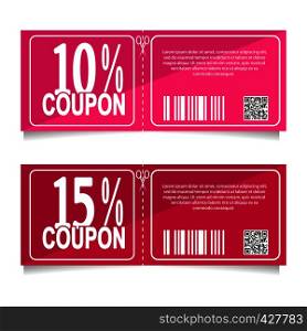 Design a coupon for a discount of 10 and 15 percent. Sale icon, shopping concept