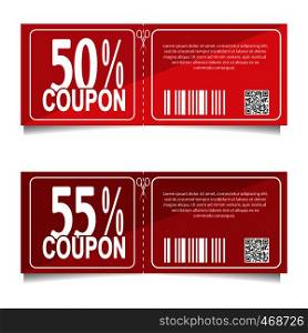 Design a coupon for a discount of 50 and 55 percent. Sale icon, shopping concept