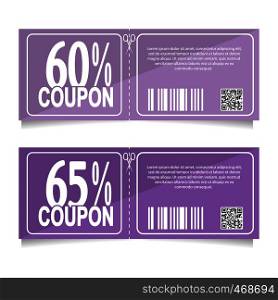 Design a coupon for a discount of 60 and 65 percent. Sale icon, shopping concept