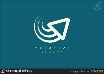 Design a triangular logo with a tail that moves upward. Minimalist and modern vector illustration design suitable for business or brand