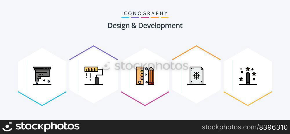 Design and Development 25 FilledLine icon pack including development. coding. paint. programing. development