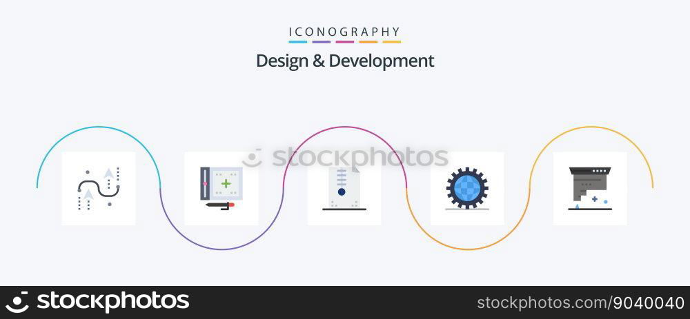 Design and Development Flat 5 Icon Pack Including development. coding. drawing. development. compressed