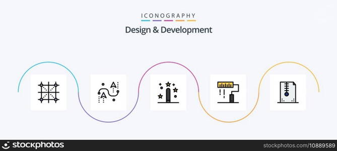 Design and Development Line Filled Flat 5 Icon Pack Including development. coding. development. programing. development