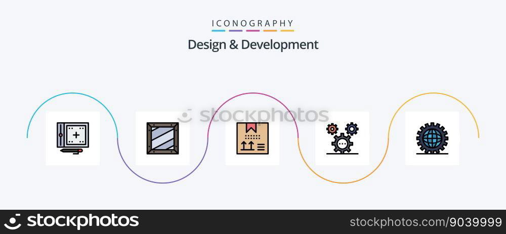 Design and Development Line Filled Flat 5 Icon Pack Including development. coding. development. programing. development