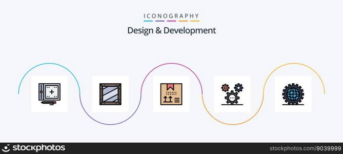 Design and Development Line Filled Flat 5 Icon Pack Including development. coding. development. programing. development