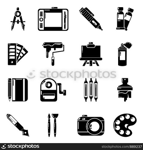 Design and drawing tools set. Simple illustration of 16 design and drawing tools vector icons for web. Design and drawing tools icons set, simple style