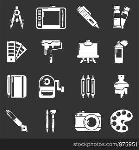Design and drawing tools set vector white isolated on grey background . Design and drawing tools icons set grey vector