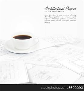 Design architecture with a cup of coffee. Vector illustration.
