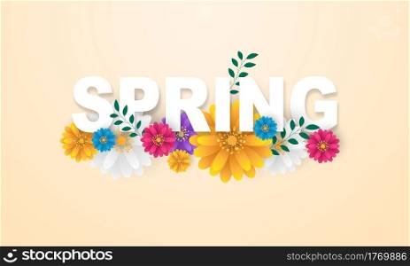 Design banner frame flower Spring sale background with beautiful. Vector illustration template banners.