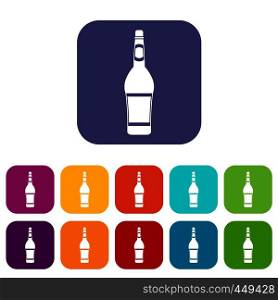Design bottle icons set vector illustration in flat style In colors red, blue, green and other. Design bottle icons set flat
