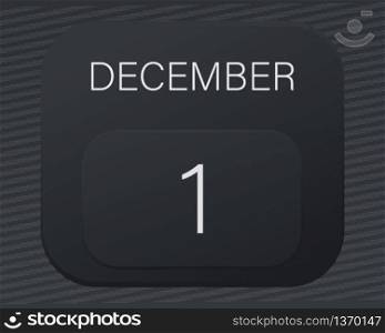 Design calendar 2021 year in trendy black style.Vector illustration symbol of a calendar.Stylish black gradient.Daily sign of the calendar for web site design,logo,app,UI/UX.Winter December 1