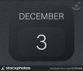 Design calendar 2021 year in trendy black style.Vector illustration symbol of a calendar.Stylish black gradient.Daily sign of the calendar for web site design,logo,app,UI/UX.Winter December 3