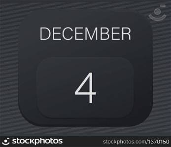 Design calendar 2021 year in trendy black style.Vector illustration symbol of a calendar.Stylish black gradient.Daily sign of the calendar for web site design,logo,app,UI/UX.Winter December 4