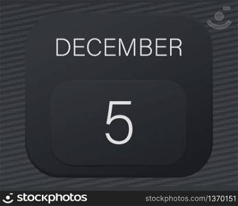 Design calendar 2021 year in trendy black style.Vector illustration symbol of a calendar.Stylish black gradient.Daily sign of the calendar for web site design,logo,app,UI/UX.Winter December 5