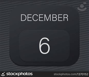 Design calendar 2021 year in trendy black style.Vector illustration symbol of a calendar.Stylish black gradient.Daily sign of the calendar for web site design,logo,app,UI/UX.Winter December 6