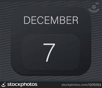 Design calendar 2021 year in trendy black style.Vector illustration symbol of a calendar.Stylish black gradient.Daily sign of the calendar for web site design,logo,app,UI/UX.Winter December 7