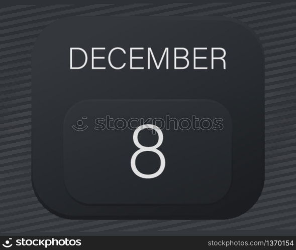 Design calendar 2021 year in trendy black style.Vector illustration symbol of a calendar.Stylish black gradient.Daily sign of the calendar for web site design,logo,app,UI/UX.Winter December 8