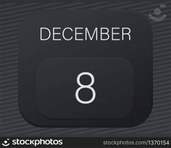 Design calendar 2021 year in trendy black style.Vector illustration symbol of a calendar.Stylish black gradient.Daily sign of the calendar for web site design,logo,app,UI/UX.Winter December 8