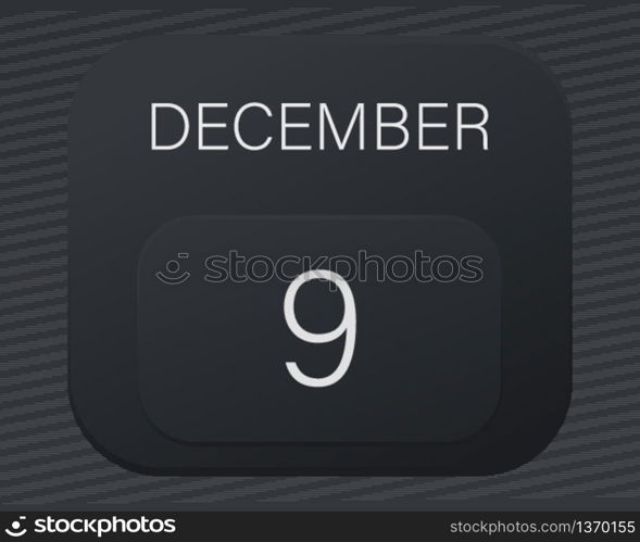 Design calendar 2021 year in trendy black style.Vector illustration symbol of a calendar.Stylish black gradient.Daily sign of the calendar for web site design,logo,app,UI/UX.Winter December 9