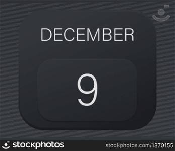 Design calendar 2021 year in trendy black style.Vector illustration symbol of a calendar.Stylish black gradient.Daily sign of the calendar for web site design,logo,app,UI/UX.Winter December 9