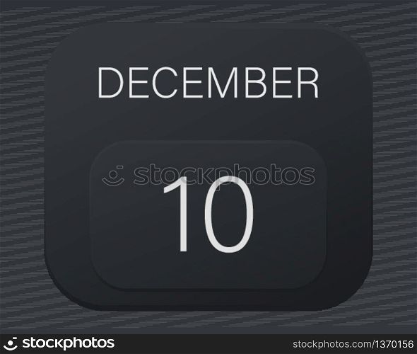 Design calendar 2021 year in trendy black style.Vector illustration symbol of a calendar.Stylish black gradient.Daily sign of the calendar for web site design,logo,app,UI/UX.Winter December 10