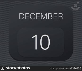 Design calendar 2021 year in trendy black style.Vector illustration symbol of a calendar.Stylish black gradient.Daily sign of the calendar for web site design,logo,app,UI/UX.Winter December 10