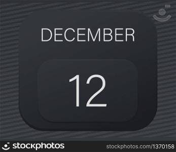 Design calendar 2021 year in trendy black style.Vector illustration symbol of a calendar.Stylish black gradient.Daily sign of the calendar for web site design,logo,app,UI/UX.Winter December 12