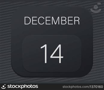 Design calendar 2021 year in trendy black style.Vector illustration symbol of a calendar.Stylish black gradient.Daily sign of the calendar for web site design,logo,app,UI/UX.Winter December 14