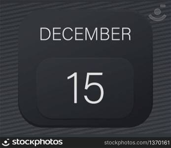Design calendar 2021 year in trendy black style.Vector illustration symbol of a calendar.Stylish black gradient.Daily sign of the calendar for web site design,logo,app,UI/UX.Winter December 15