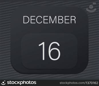 Design calendar 2021 year in trendy black style.Vector illustration symbol of a calendar.Stylish black gradient.Daily sign of the calendar for web site design,logo,app,UI/UX.Winter December 16