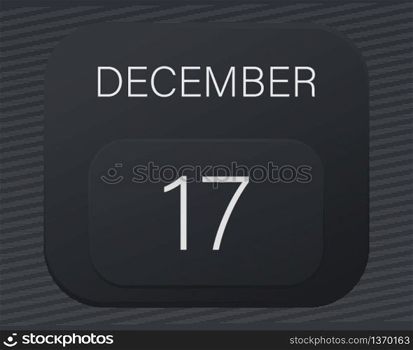 Design calendar 2021 year in trendy black style.Vector illustration symbol of a calendar.Stylish black gradient.Daily sign of the calendar for web site design,logo,app,UI/UX.Winter December 17