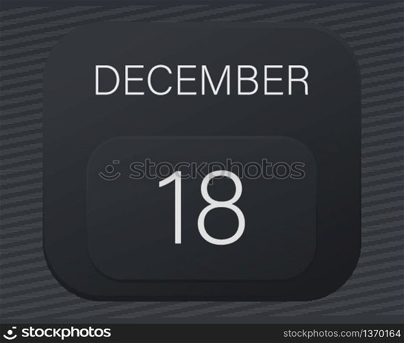 Design calendar 2021 year in trendy black style.Vector illustration symbol of a calendar.Stylish black gradient.Daily sign of the calendar for web site design,logo,app,UI/UX.Winter December 18