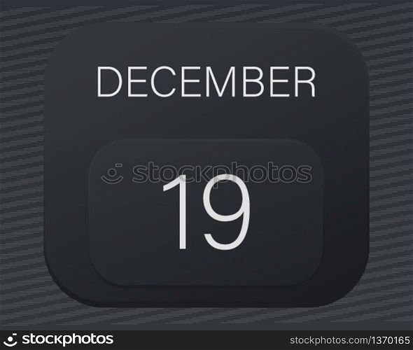 Design calendar 2021 year in trendy black style.Vector illustration symbol of a calendar.Stylish black gradient.Daily sign of the calendar for web site design,logo,app,UI/UX.Winter December 19