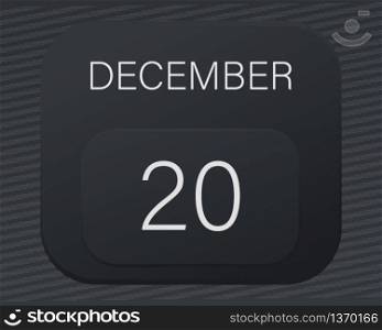 Design calendar 2021 year in trendy black style.Vector illustration symbol of a calendar.Stylish black gradient.Daily sign of the calendar for web site design,logo,app,UI/UX.Winter December 20