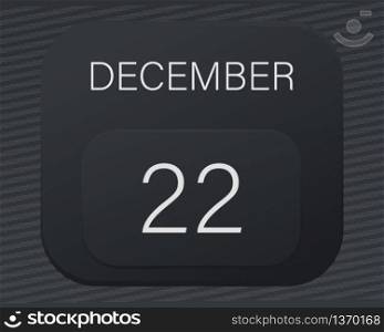 Design calendar 2021 year in trendy black style.Vector illustration symbol of a calendar.Stylish black gradient.Daily sign of the calendar for web site design,logo,app,UI/UX.Winter December 22