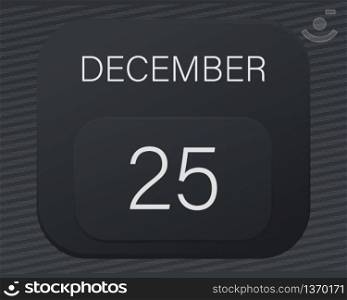 Design calendar 2021 year in trendy black style.Vector illustration symbol of a calendar.Stylish black gradient.Daily sign of the calendar for web site design,logo,app,UI/UX.Winter December 25