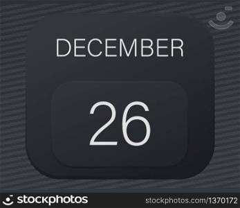 Design calendar 2021 year in trendy black style.Vector illustration symbol of a calendar.Stylish black gradient.Daily sign of the calendar for web site design,logo,app,UI/UX.Winter December 26