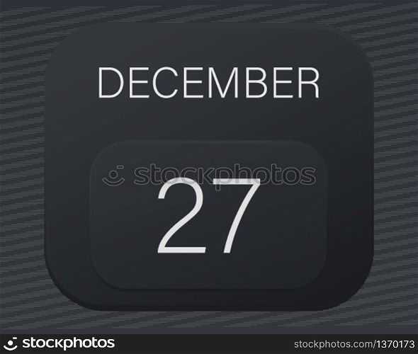 Design calendar 2021 year in trendy black style.Vector illustration symbol of a calendar.Stylish black gradient.Daily sign of the calendar for web site design,logo,app,UI/UX.Winter December 27