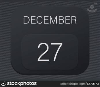 Design calendar 2021 year in trendy black style.Vector illustration symbol of a calendar.Stylish black gradient.Daily sign of the calendar for web site design,logo,app,UI/UX.Winter December 27