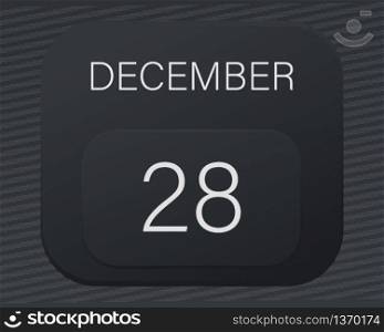 Design calendar 2021 year in trendy black style.Vector illustration symbol of a calendar.Stylish black gradient.Daily sign of the calendar for web site design,logo,app,UI/UX.Winter December 28