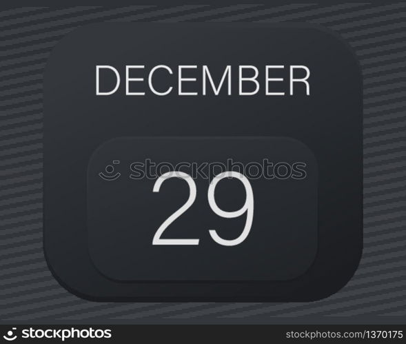 Design calendar 2021 year in trendy black style.Vector illustration symbol of a calendar.Stylish black gradient.Daily sign of the calendar for web site design,logo,app,UI/UX.Winter December 29