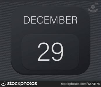 Design calendar 2021 year in trendy black style.Vector illustration symbol of a calendar.Stylish black gradient.Daily sign of the calendar for web site design,logo,app,UI/UX.Winter December 29
