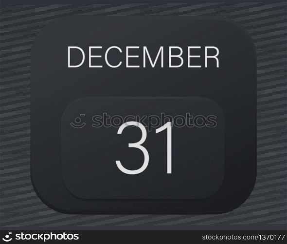 Design calendar 2021 year in trendy black style.Vector illustration symbol of a calendar.Stylish black gradient.Daily sign of the calendar for web site design,logo,app,UI/UX.Winter December 31
