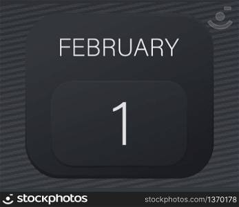 Design calendar 2021 year in trendy black style.Vector illustration symbol of a calendar.Stylish black gradient.Daily sign of the calendar for web site design,logo,app,UI/UX.Winter February 1